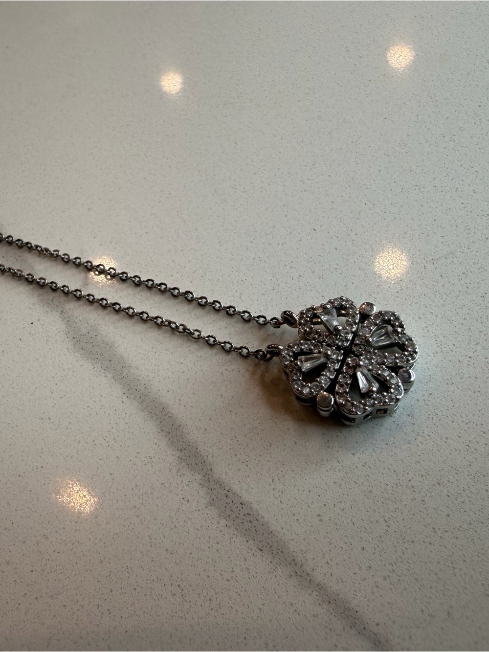 Crystal Four Leaf Clover Pendant Necklace - Silver